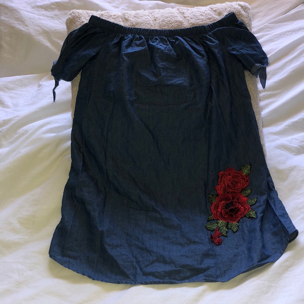 chambray dress with flower embroidery